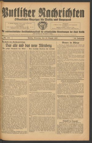 Putlitzer Nachrichten vom 10.08.1937