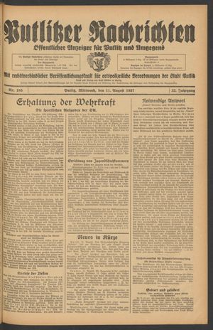 Putlitzer Nachrichten vom 11.08.1937