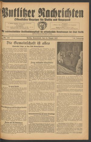 Putlitzer Nachrichten vom 14.08.1937