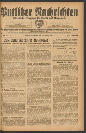 Putlitzer Nachrichten vom 18.08.1937