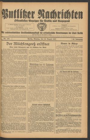 Putlitzer Nachrichten vom 23.08.1937