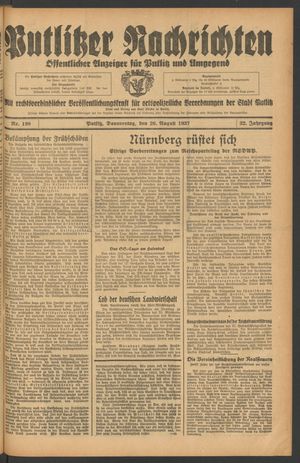 Putlitzer Nachrichten vom 26.08.1937
