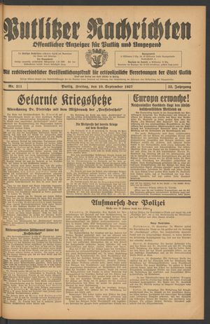 Putlitzer Nachrichten vom 10.09.1937