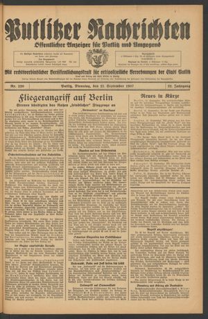 Putlitzer Nachrichten vom 21.09.1937