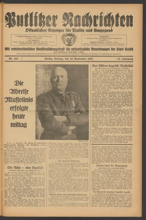 Putlitzer Nachrichten vom 24.09.1937