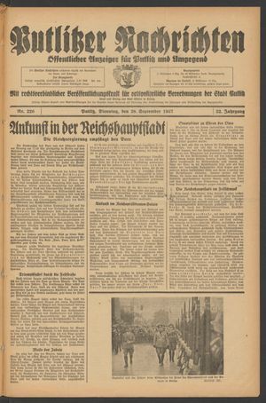 Putlitzer Nachrichten vom 28.09.1937