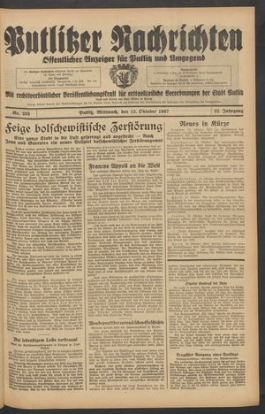 Putlitzer Nachrichten vom 13.10.1937