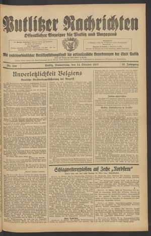 Putlitzer Nachrichten vom 14.10.1937