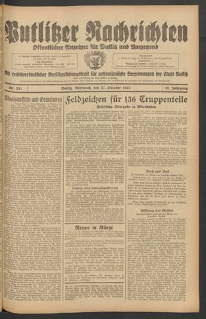 Putlitzer Nachrichten vom 27.10.1937