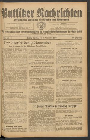 Putlitzer Nachrichten vom 05.11.1937