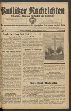 Putlitzer Nachrichten vom 20.11.1937
