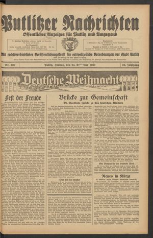 Putlitzer Nachrichten vom 24.12.1937