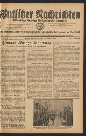 Putlitzer Nachrichten vom 13.01.1938