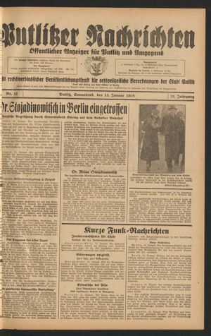 Putlitzer Nachrichten vom 15.01.1938