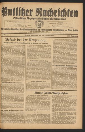 Putlitzer Nachrichten vom 19.01.1938
