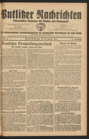 Putlitzer Nachrichten vom 20.01.1938