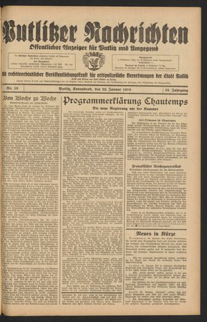 Putlitzer Nachrichten vom 22.01.1938