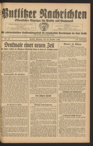 Putlitzer Nachrichten vom 24.01.1938