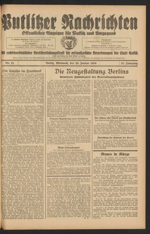 Putlitzer Nachrichten on Jan 26, 1938