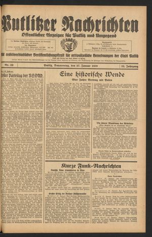 Putlitzer Nachrichten on Jan 27, 1938