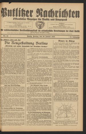 Putlitzer Nachrichten vom 28.01.1938