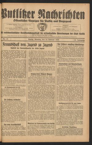 Putlitzer Nachrichten vom 14.02.1938
