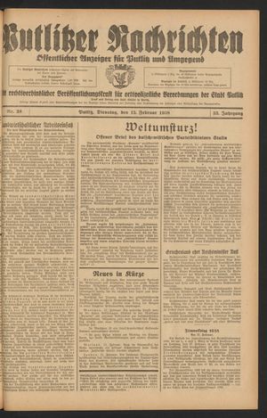 Putlitzer Nachrichten vom 15.02.1938