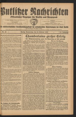 Putlitzer Nachrichten vom 24.02.1938