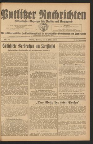 Putlitzer Nachrichten vom 04.03.1938