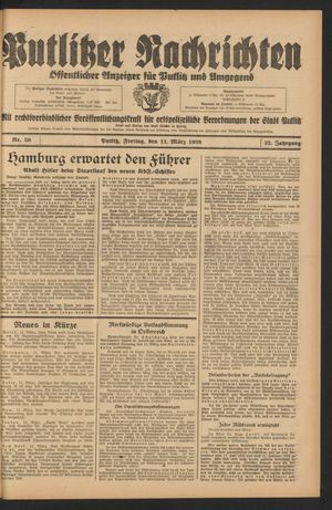 Putlitzer Nachrichten vom 11.03.1938