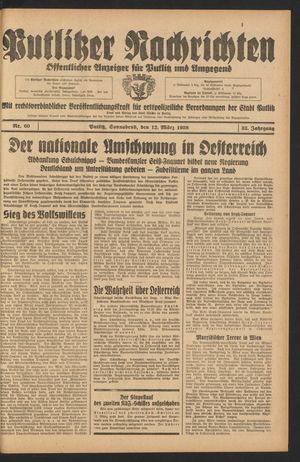 Putlitzer Nachrichten vom 12.03.1938