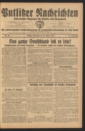 Putlitzer Nachrichten vom 23.03.1938