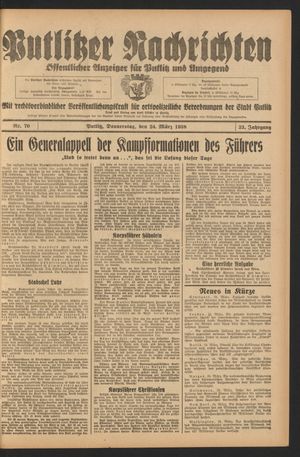 Putlitzer Nachrichten vom 24.03.1938
