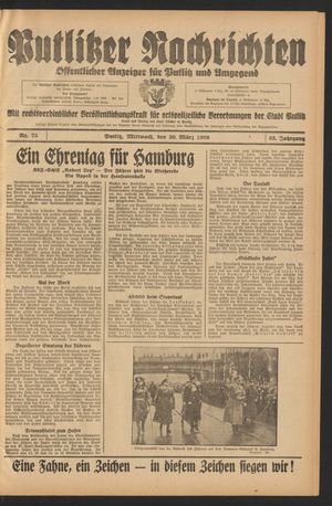 Putlitzer Nachrichten vom 30.03.1938