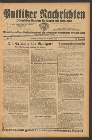 Putlitzer Nachrichten on Apr 2, 1938