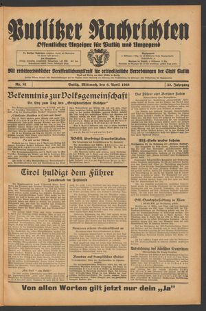 Putlitzer Nachrichten on Apr 6, 1938