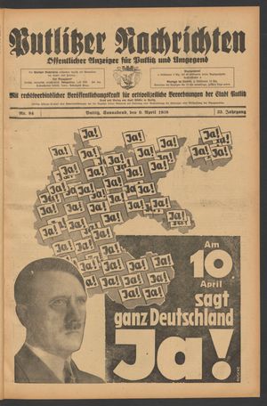 Putlitzer Nachrichten vom 09.04.1938