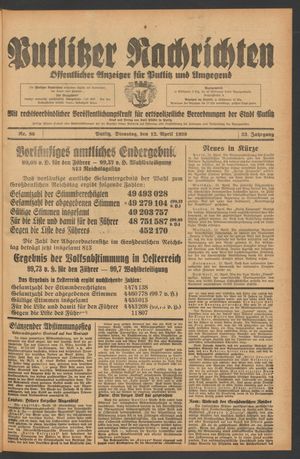 Putlitzer Nachrichten on Apr 12, 1938