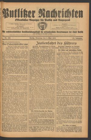 Putlitzer Nachrichten vom 03.05.1938