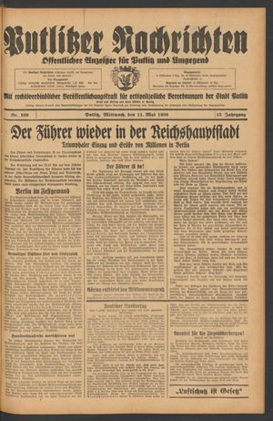 Putlitzer Nachrichten on May 11, 1938