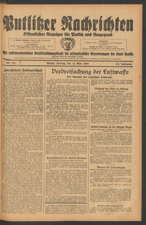 Putlitzer Nachrichten vom 13.05.1938