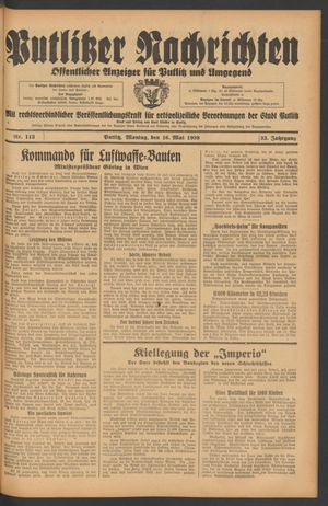 Putlitzer Nachrichten on May 16, 1938