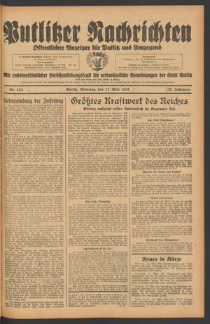 Putlitzer Nachrichten vom 17.05.1938