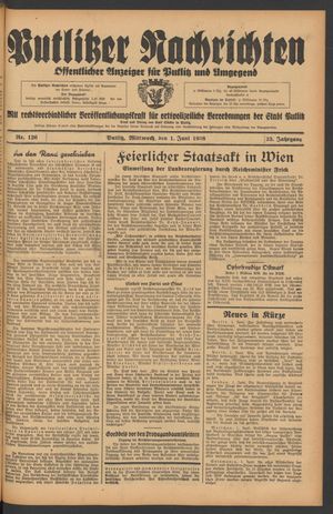 Putlitzer Nachrichten vom 01.06.1938