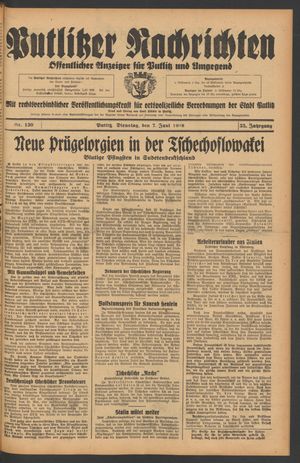Putlitzer Nachrichten vom 07.06.1938