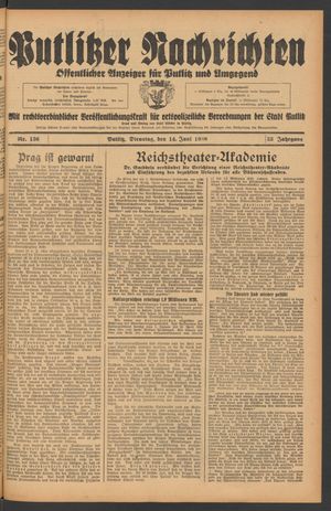 Putlitzer Nachrichten vom 14.06.1938