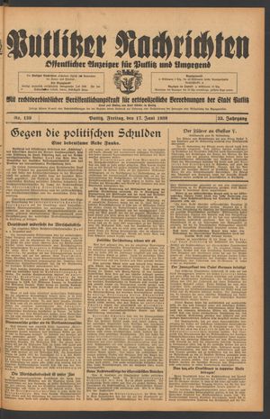 Putlitzer Nachrichten vom 17.06.1938