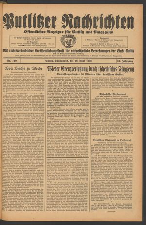 Putlitzer Nachrichten vom 18.06.1938