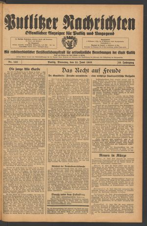 Putlitzer Nachrichten on Jun 21, 1938