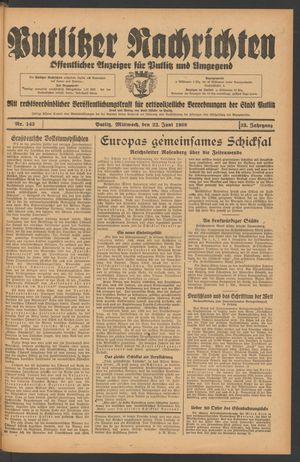 Putlitzer Nachrichten on Jun 22, 1938